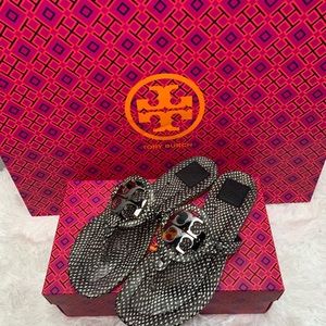 Tory Burch Miller Sandals Black White Sz 9.5 M13
